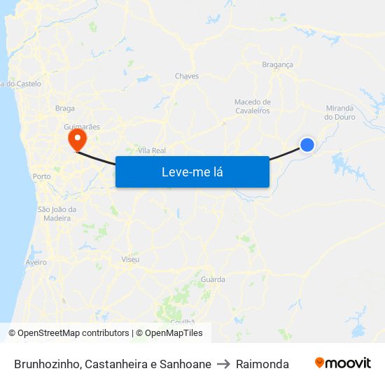 Brunhozinho, Castanheira e Sanhoane to Raimonda map