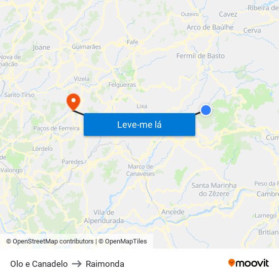 Olo e Canadelo to Raimonda map