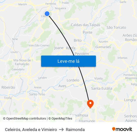 Celeirós, Aveleda e Vimieiro to Raimonda map