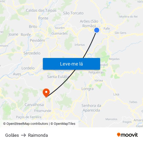 Golães to Raimonda map