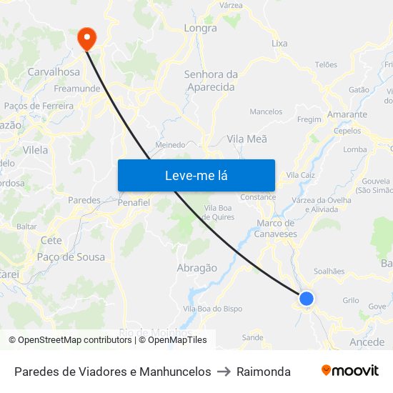 Paredes de Viadores e Manhuncelos to Raimonda map