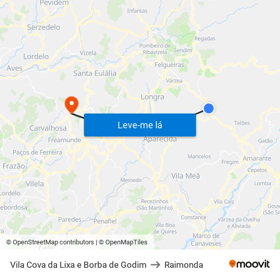 Vila Cova da Lixa e Borba de Godim to Raimonda map