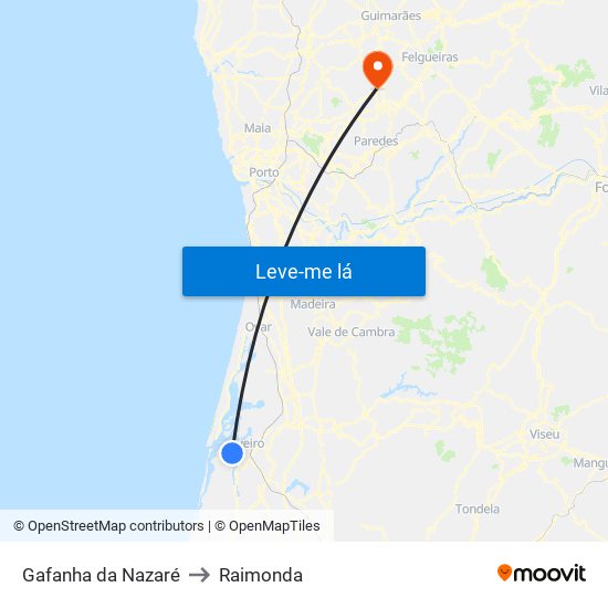 Gafanha da Nazaré to Raimonda map