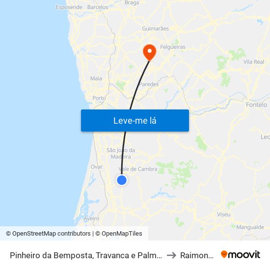 Pinheiro da Bemposta, Travanca e Palmaz to Raimonda map