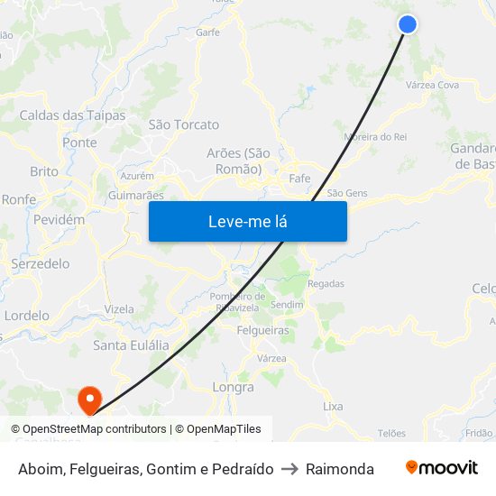 Aboim, Felgueiras, Gontim e Pedraído to Raimonda map