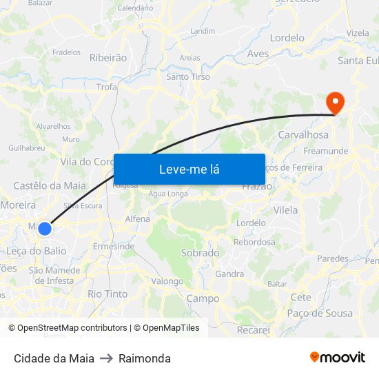 Cidade da Maia to Raimonda map