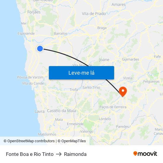 Fonte Boa e Rio Tinto to Raimonda map