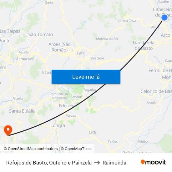 Refojos de Basto, Outeiro e Painzela to Raimonda map