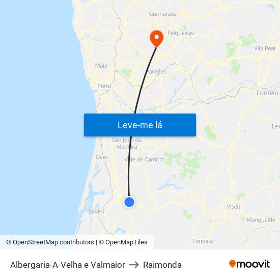 Albergaria-A-Velha e Valmaior to Raimonda map