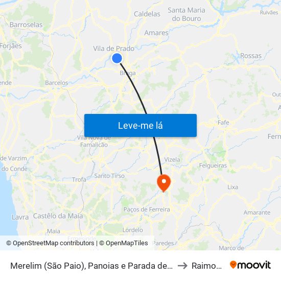 Merelim (São Paio), Panoias e Parada de Tibães to Raimonda map