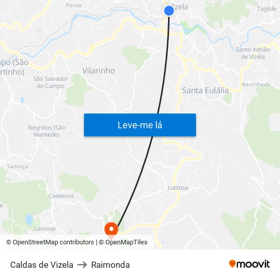 Caldas de Vizela to Raimonda map