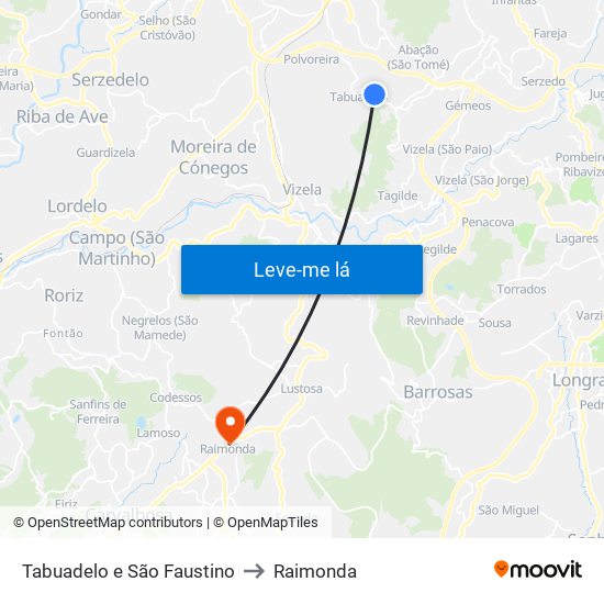 Tabuadelo e São Faustino to Raimonda map