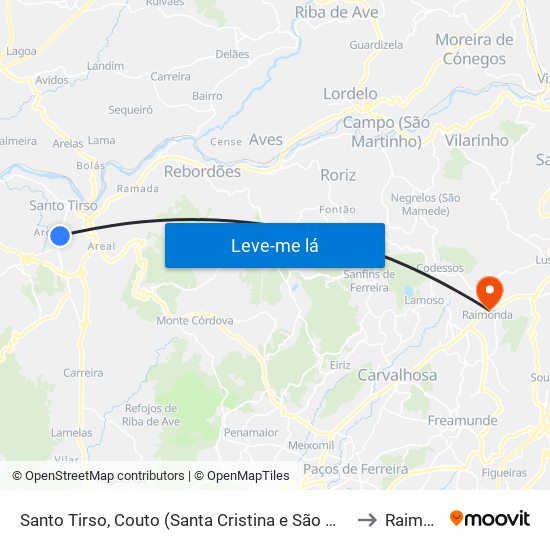 Santo Tirso, Couto (Santa Cristina e São Miguel) e Burgães to Raimonda map