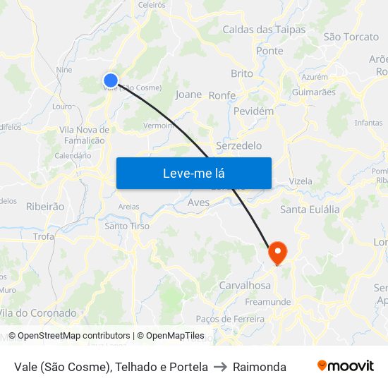 Vale (São Cosme), Telhado e Portela to Raimonda map