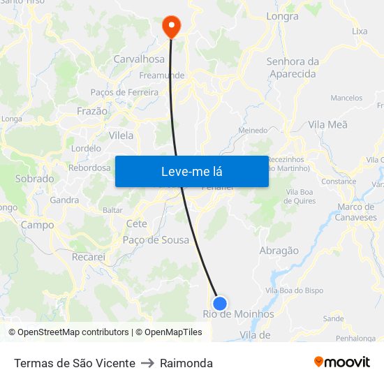 Termas de São Vicente to Raimonda map