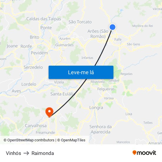 Vinhós to Raimonda map