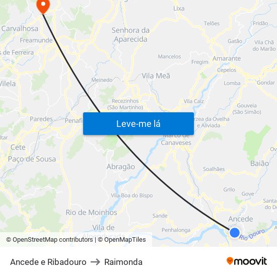 Ancede e Ribadouro to Raimonda map