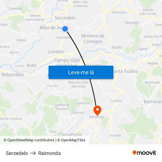 Serzedelo to Raimonda map