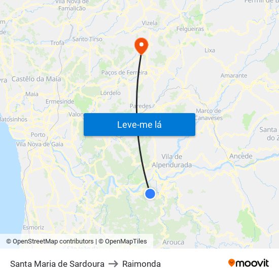Santa Maria de Sardoura to Raimonda map