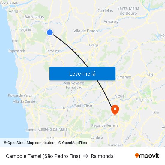 Campo e Tamel (São Pedro Fins) to Raimonda map