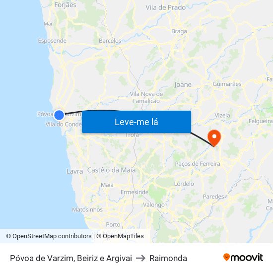 Póvoa de Varzim, Beiriz e Argivai to Raimonda map