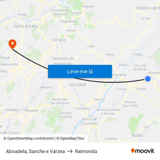 Aboadela, Sanche e Várzea to Raimonda map