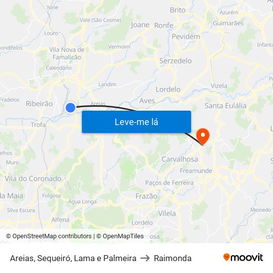 Areias, Sequeiró, Lama e Palmeira to Raimonda map