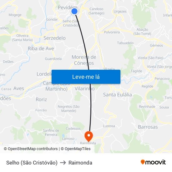 Selho (São Cristóvão) to Raimonda map