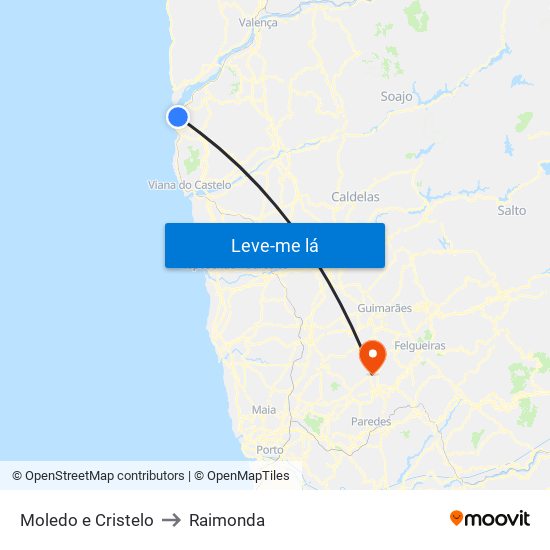 Moledo e Cristelo to Raimonda map