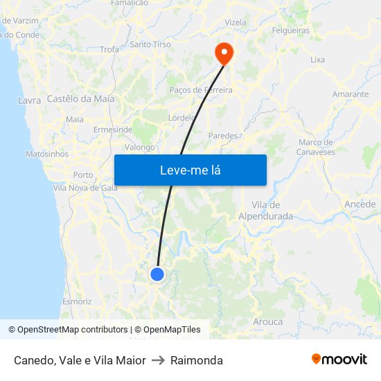 Canedo, Vale e Vila Maior to Raimonda map