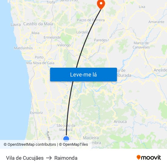 Vila de Cucujães to Raimonda map