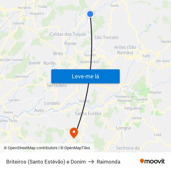 Briteiros (Santo Estêvão) e Donim to Raimonda map