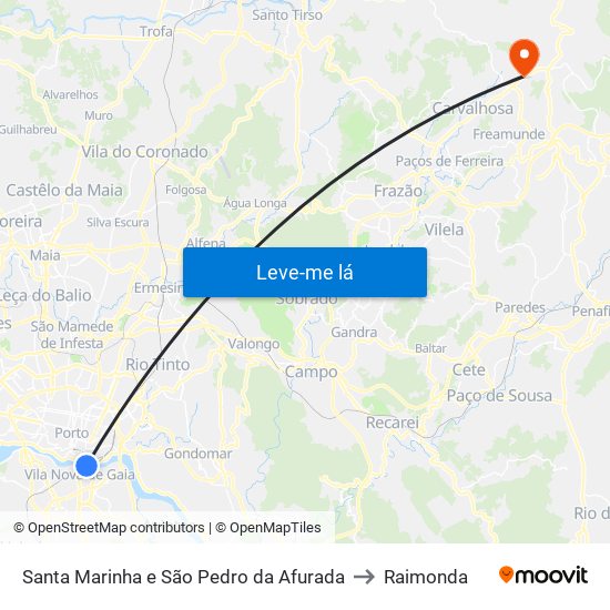 Santa Marinha e São Pedro da Afurada to Raimonda map