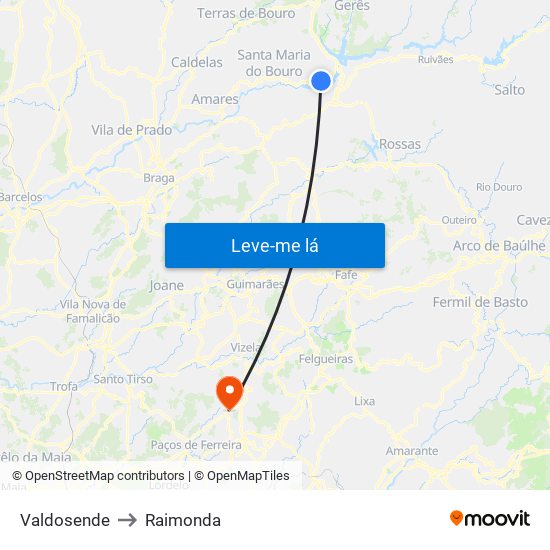Valdosende to Raimonda map