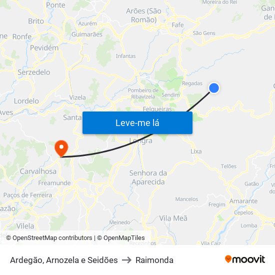 Ardegão, Arnozela e Seidões to Raimonda map