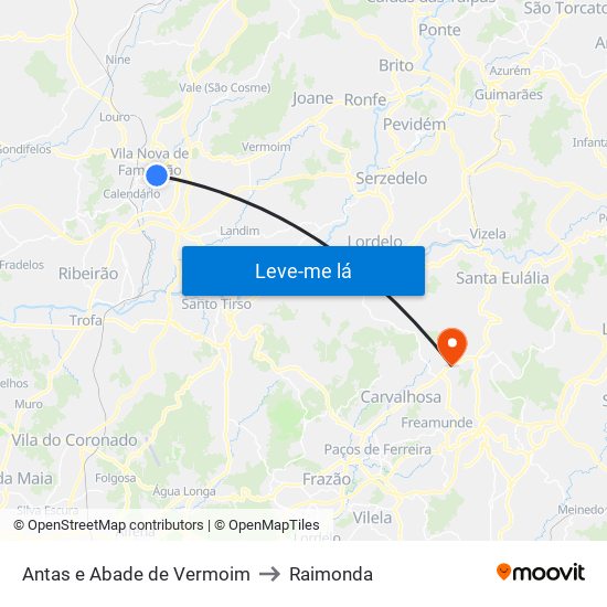 Antas e Abade de Vermoim to Raimonda map