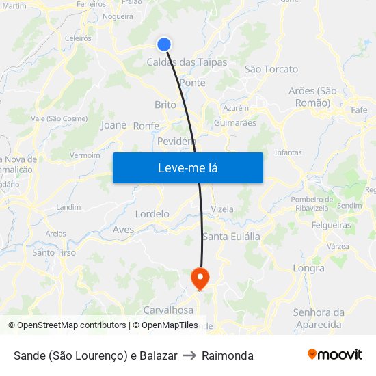 Sande (São Lourenço) e Balazar to Raimonda map