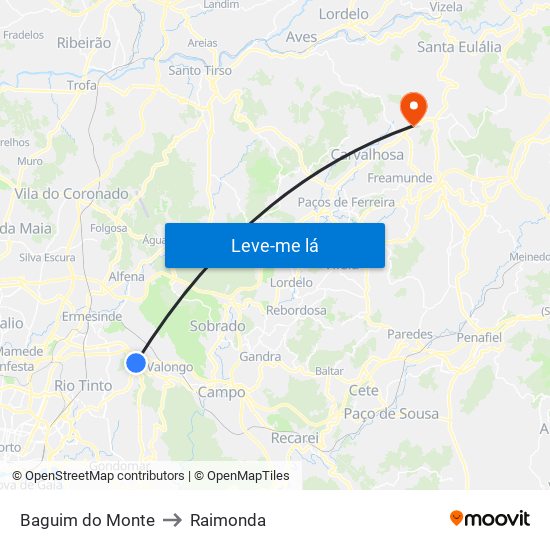 Baguim do Monte to Raimonda map
