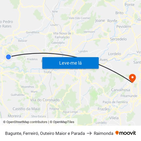 Bagunte, Ferreiró, Outeiro Maior e Parada to Raimonda map