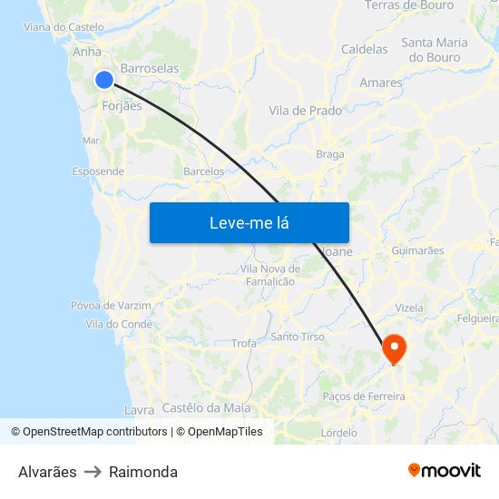 Alvarães to Raimonda map