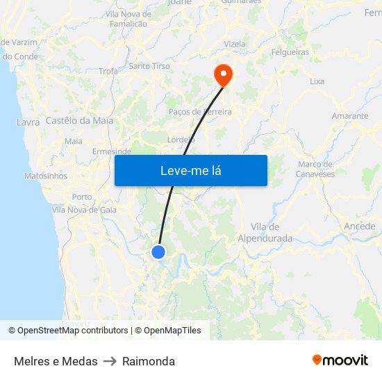 Melres e Medas to Raimonda map