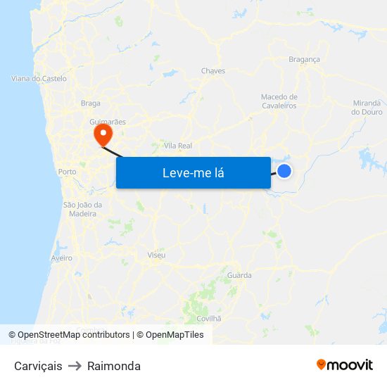Carviçais to Raimonda map