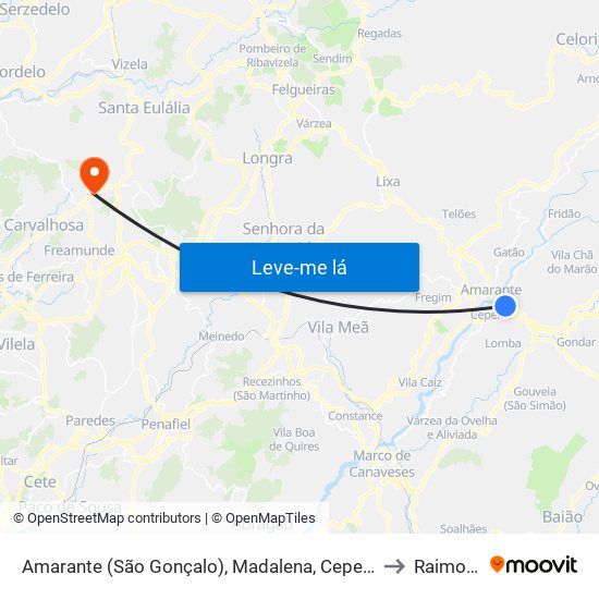 Amarante (São Gonçalo), Madalena, Cepelos e Gatão to Raimonda map