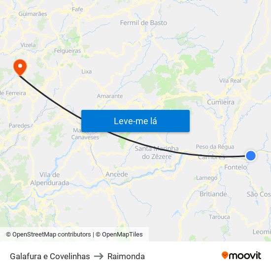Galafura e Covelinhas to Raimonda map