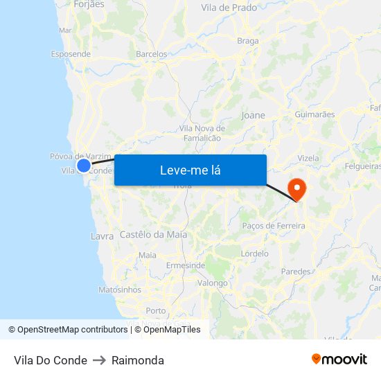 Vila Do Conde to Raimonda map