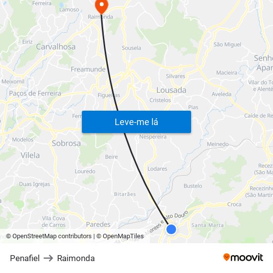 Penafiel to Raimonda map