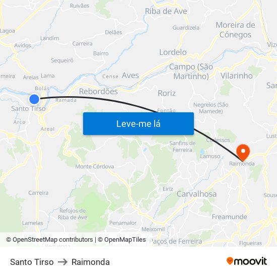 Santo Tirso to Raimonda map