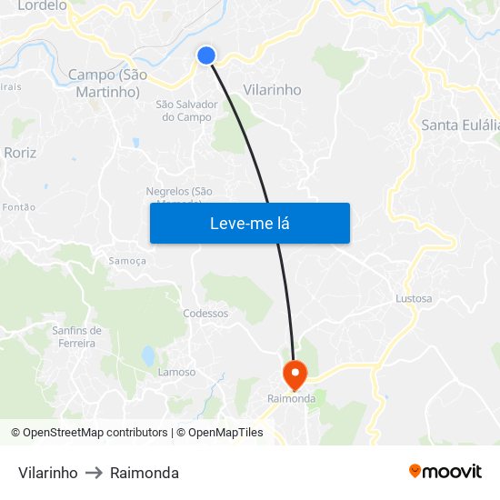 Vilarinho to Raimonda map