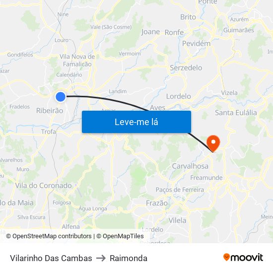 Vilarinho Das Cambas to Raimonda map