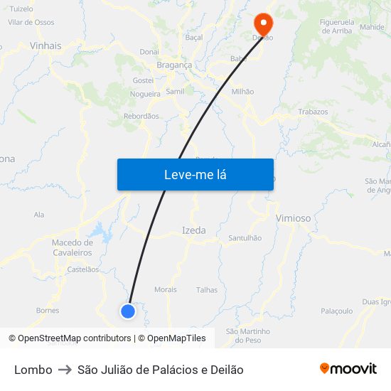 Lombo to São Julião de Palácios e Deilão map